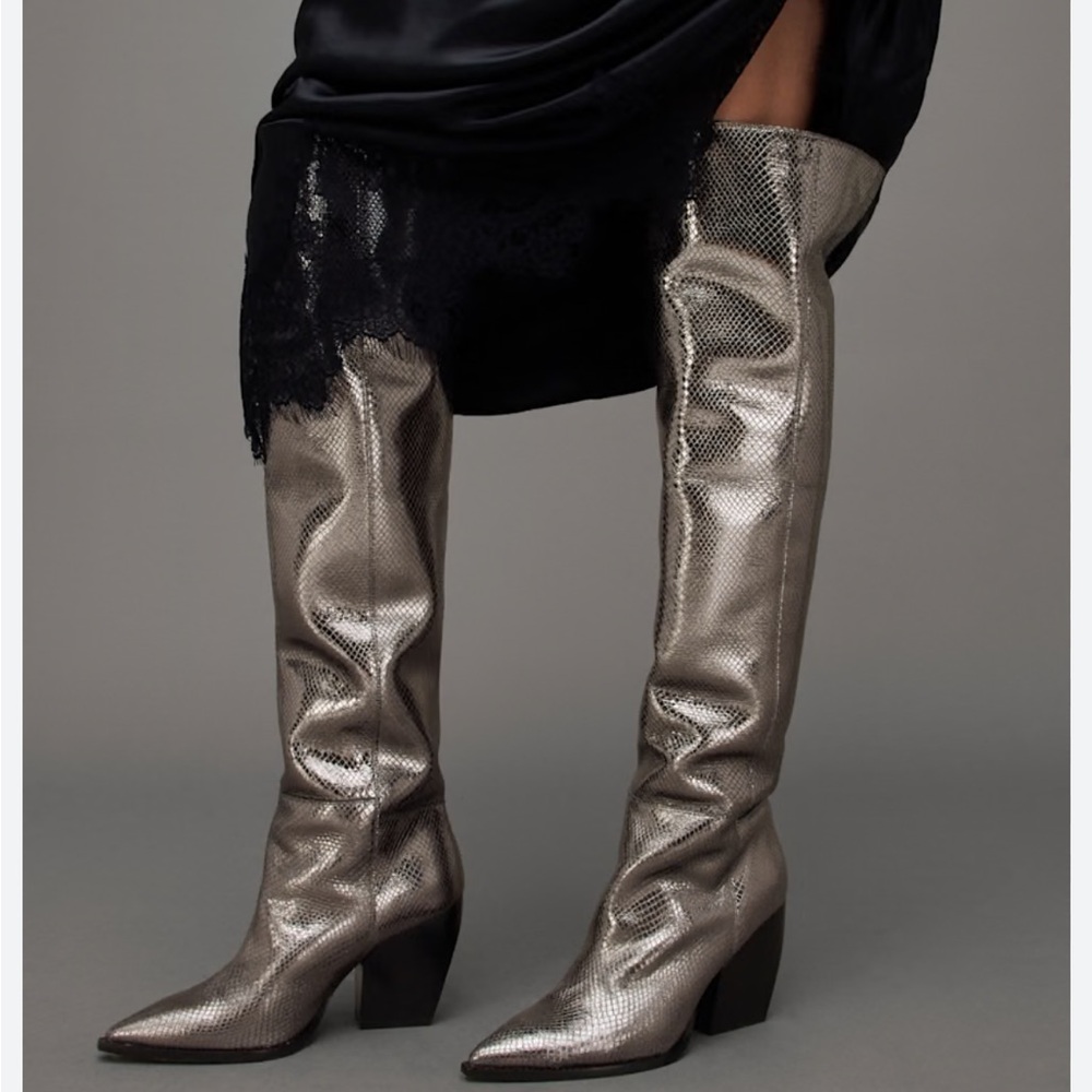 New All Saints Reina Snake Knee High Boots